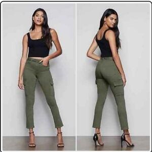 Good American The on Duty Good Legs Crop Cargo Pants 31 Army Green Utility